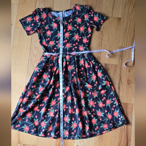 LulaRoe | Floral | Black & Orange | Amelia Dress Small - Picture 9 of 11
